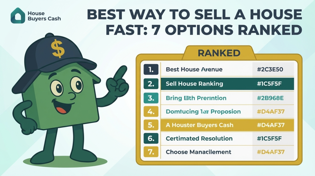 Best way to sell a house fast 7 options ranked - House Buyers Cash guide with Cashy mascot